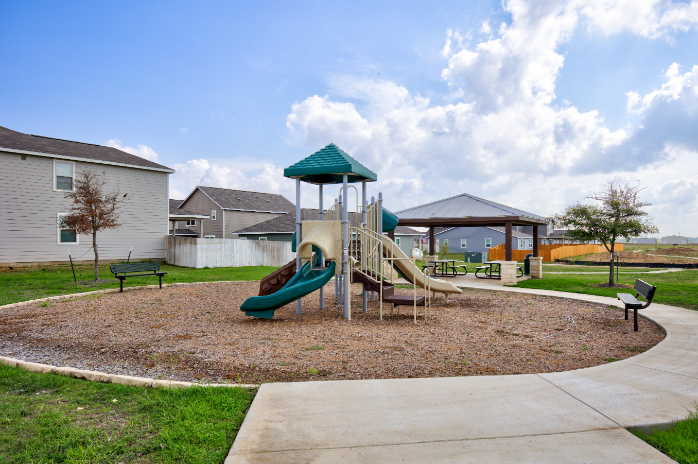 A playground with a slide.