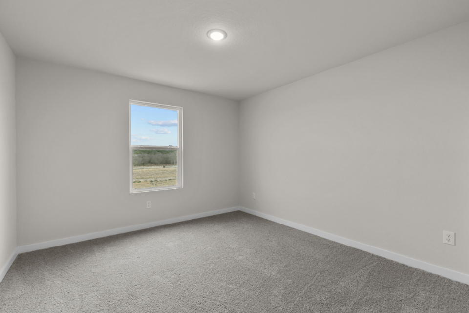 A room with a window and a carpet.