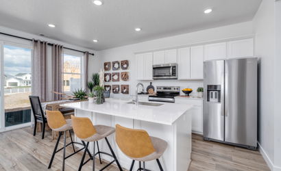 A kitchen with a large island.