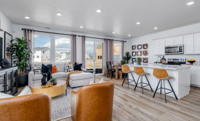 A living room with a large window.