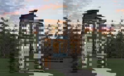 A house with a large front yard.