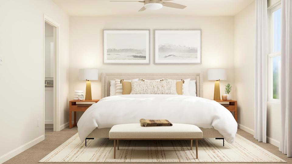 A bed in a room.