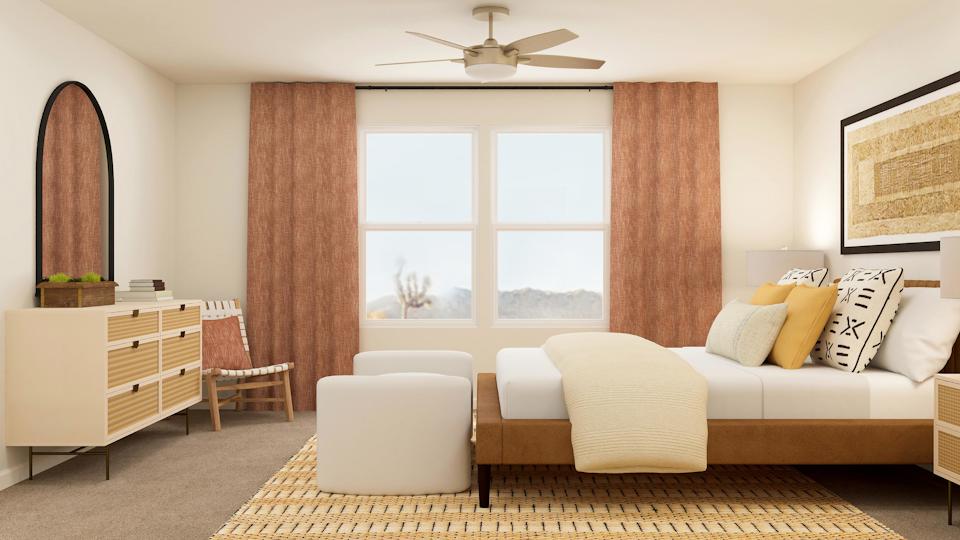 A living room with a large window.