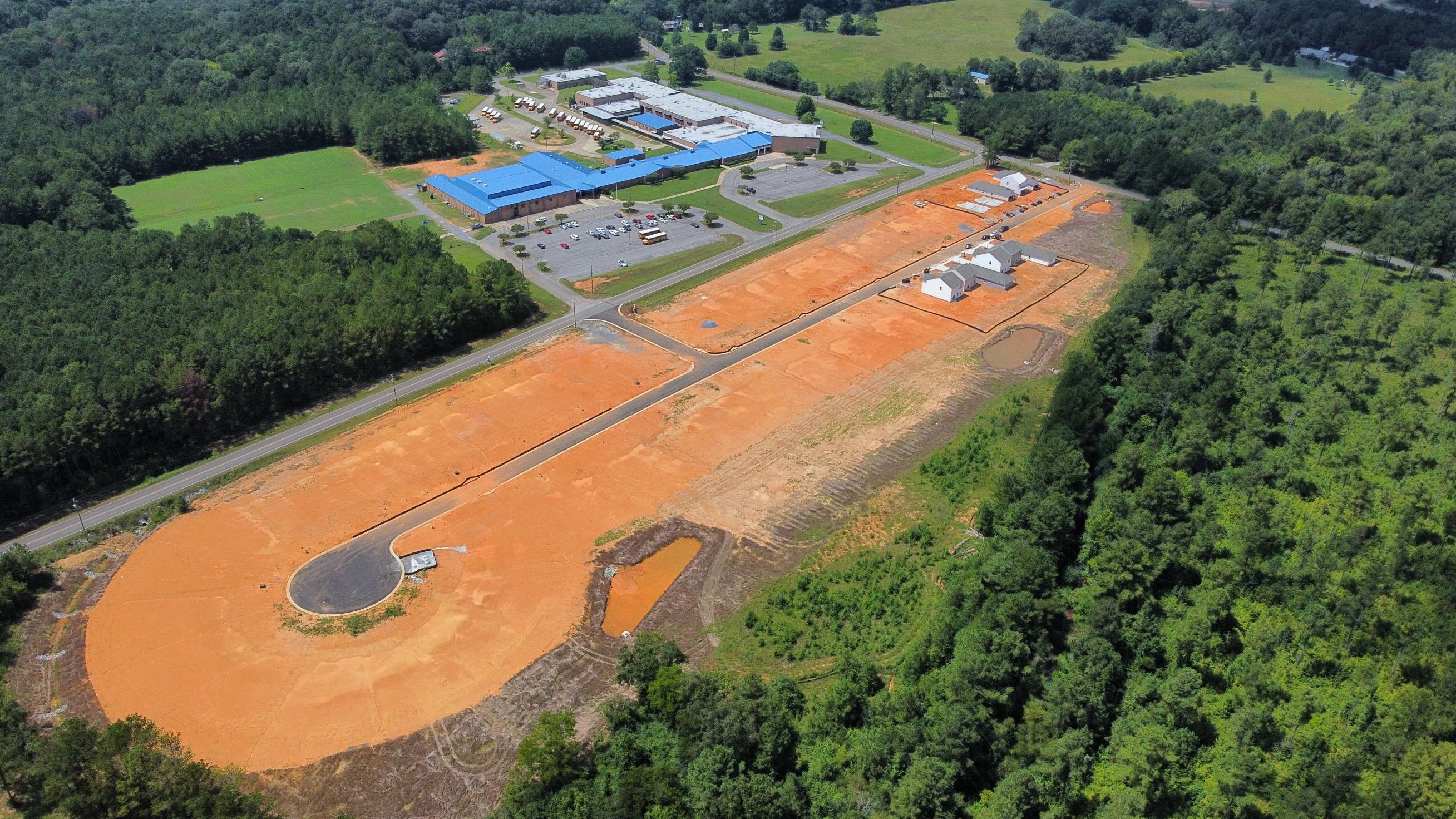 A high angle view of a farm.