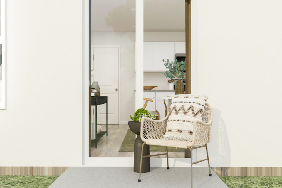 A white chair in a room.