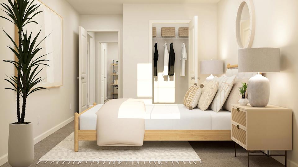 A room with a bed and a couch.