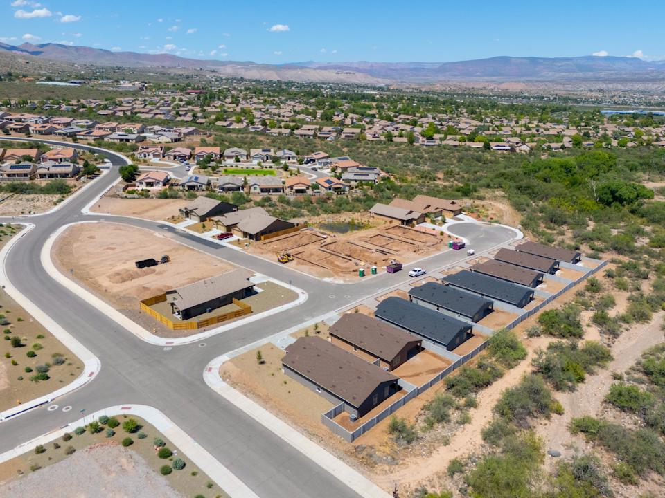 A high angle view of a town.