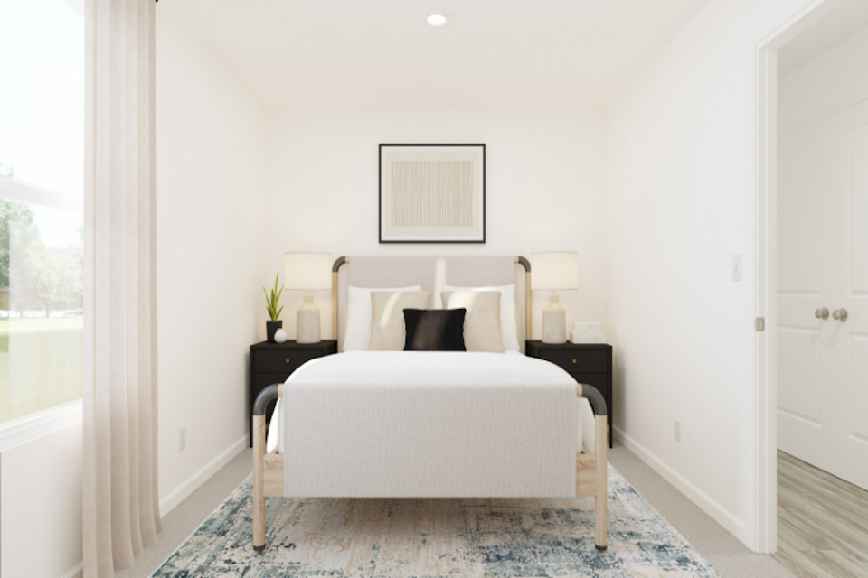 A bed in a room.