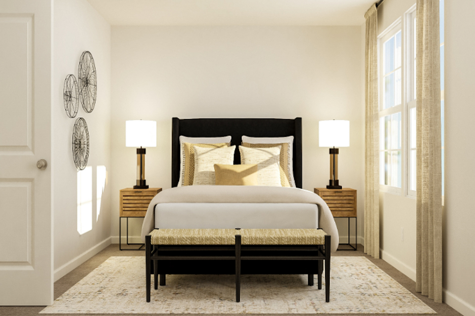 A bed in a room.